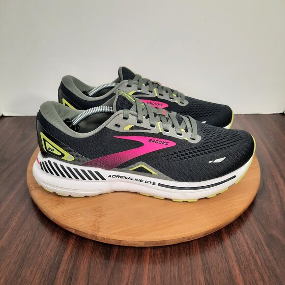 Brooks Adrenaline GTS 23 Womens Size 9.5 Shoes Black Pink White Running Sneakers - Picture 1 of 10